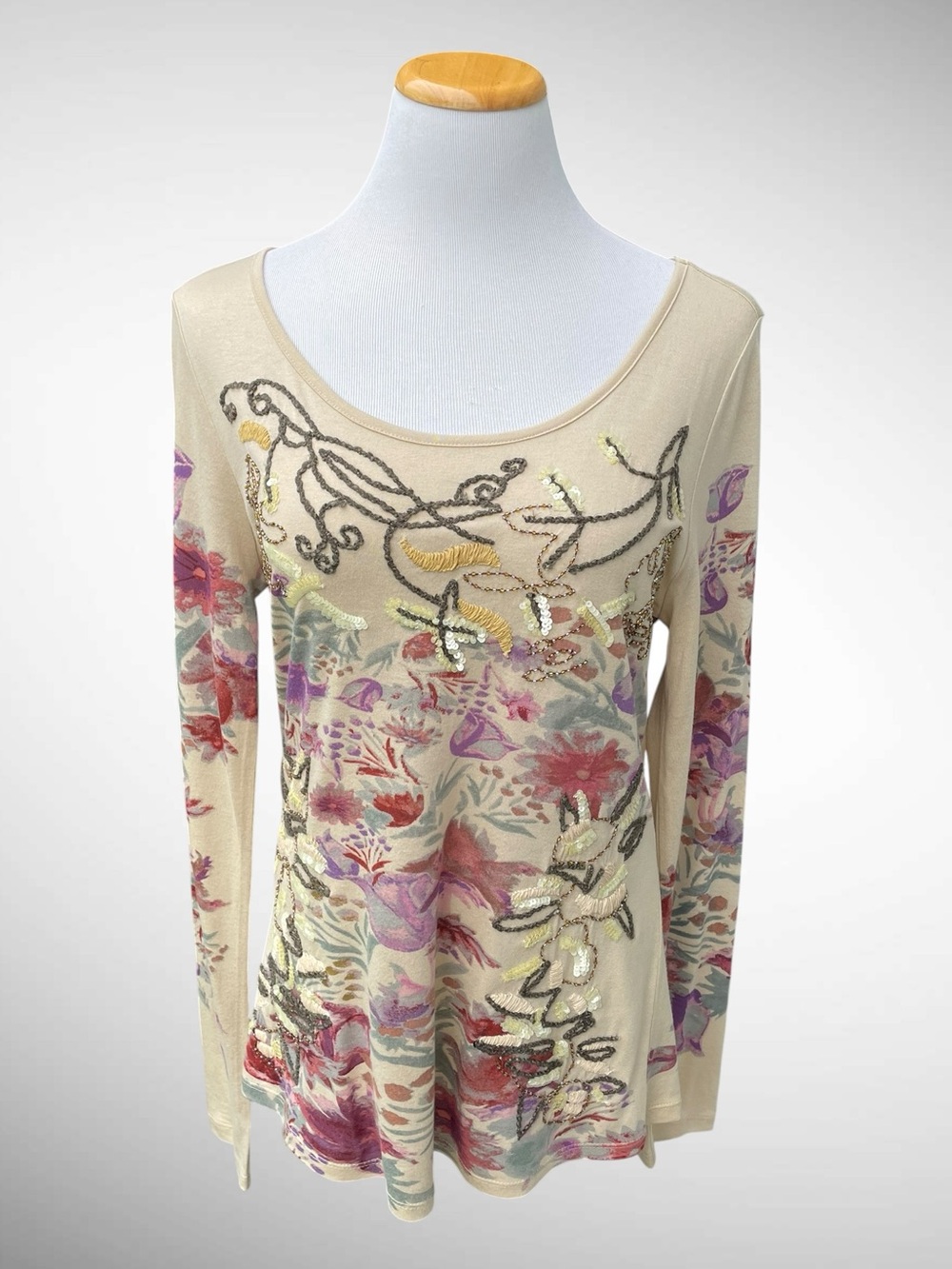 Sundance Embellished Lightweight Pullover Long-Sleeve Scoopneck